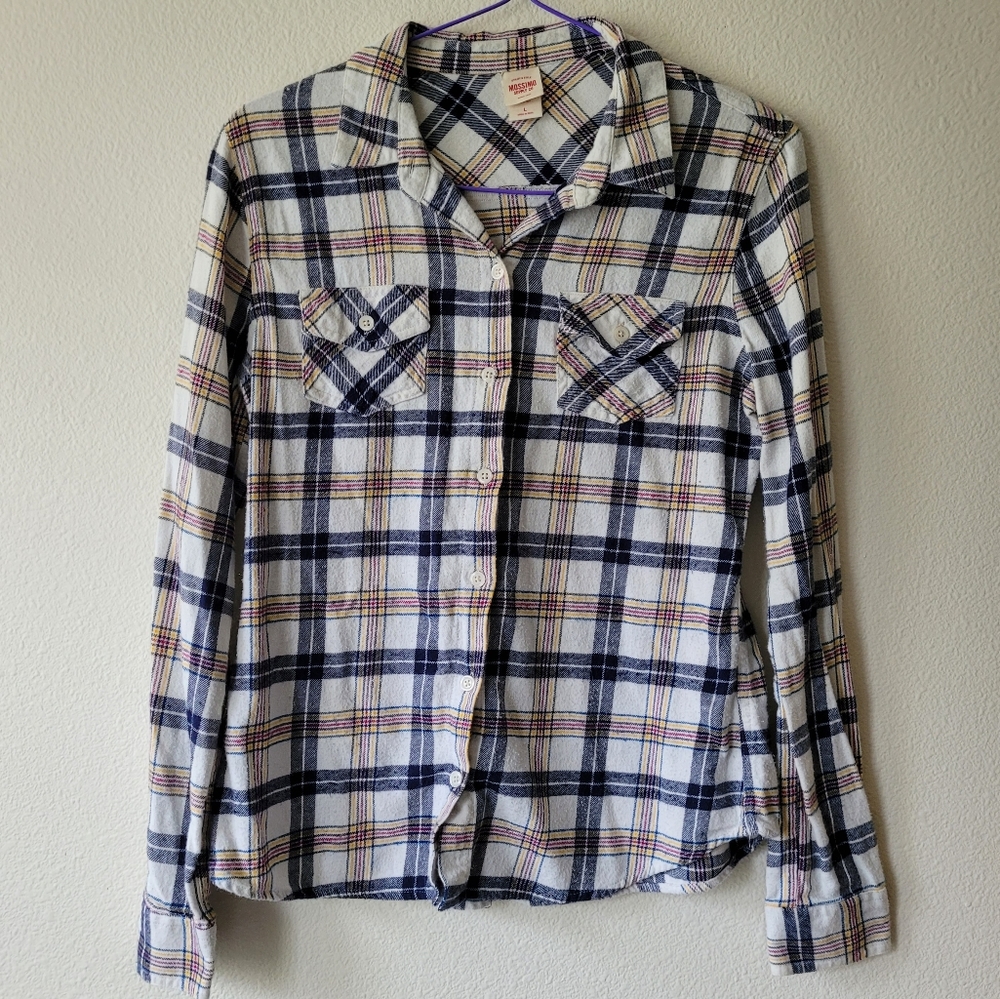Mossimo Supply Co Blue & White Flannel Button Up Shirt Long Sleeve
